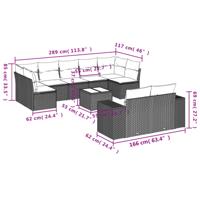 9-delige Loungeset met kussens poly rattan bruin - thumbnail