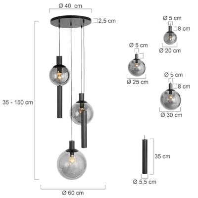 Steinhauer Vide hanglampBollique zwart met rookglas - 3800ZW