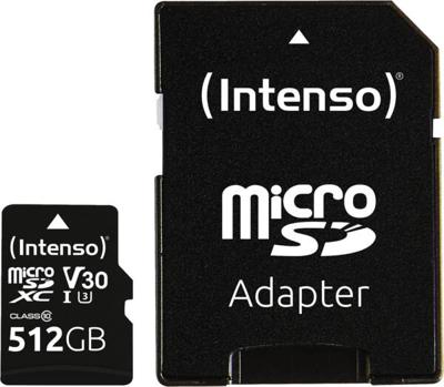 Intenso Professional miniSDXC-kaart Retail 512 GB Class 10, UHS-I U3, v30 Video Speed Class Watervast, Temperatuurbestendig