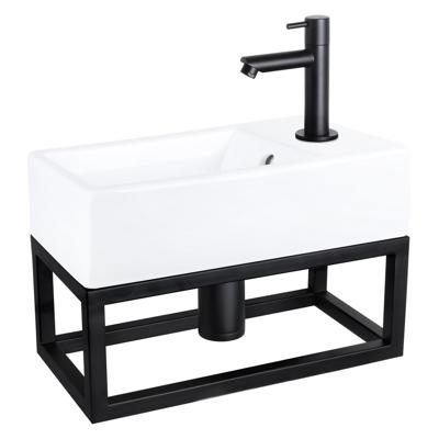 Fonteinset Differnz Force Keramiek en Handoekrek 40x22x11.5 cm Wit Met Gebogen Kraan Mat Zwart Differnz