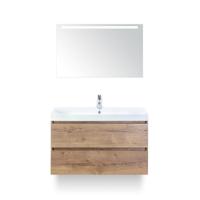 Maxx XL Badmeubelset 100 cm - Natuur Eiken - Wastafel Just 1 kraangat - met LED Spiegel - thumbnail