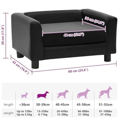 Hondenbank 60x43x30 cm pluche en kunstleer zwart