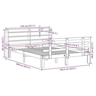 Bedframe met hoofdbord massief grenenhout wit 135x190 cm