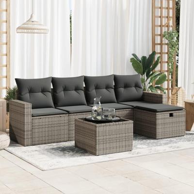 6-delige Loungeset met kussens poly rattan grijs 6-delige Loungeset met kussens poly rattan grijs