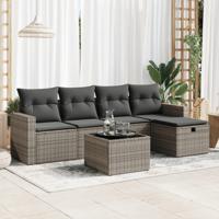 6-delige Loungeset met kussens poly rattan grijs - thumbnail