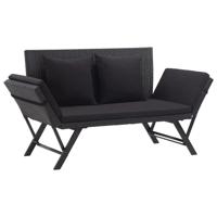 Tuinbank met kussens 176 cm poly rattan zwart - thumbnail