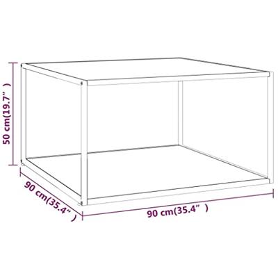 Salontafel met wit marmerglas 90x90x50 cm zwart