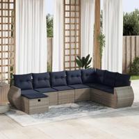 8-delige Loungeset met kussens poly rattan grijs - thumbnail