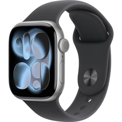 Apple Watch Series 11 GPS - 42 mm - Spacegrijze aluminium kast - Zwarte sportband - M/L