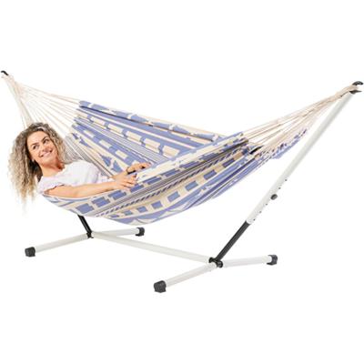 Eenpersoons hangmat met metalen standaard - 300x140cm - Paars - 120kg draagkracht- 100% katoen - binnen & buiten