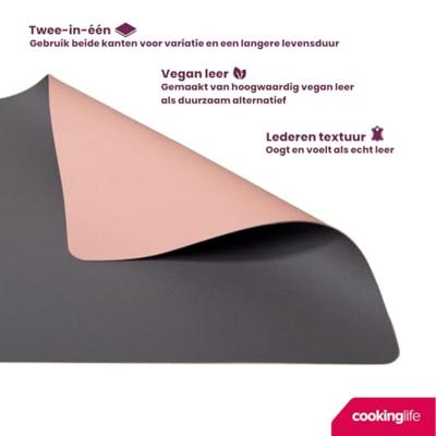 Cookinglife 6 Placemats + 6 Onderzetters - Dubbelzijdig - Vegan leer - Roze / Grijs - thumbnail