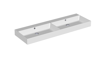 Sub 110 dubbele wastafel 140x45 cm. z/kraangat m/overloop, wit