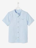 Overhemd van katoen/linnen met maokraag en korte mouwen voor jongens hemelsblauw - thumbnail