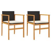 Tuinstoelen 2 st met kussens poly rattan en massief hout zwart - thumbnail