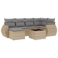 7-delige Loungeset met kussens poly rattan beige - thumbnail