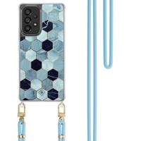 Samsung Galaxy A53 hoesje met blauw koord - Blue cubes - thumbnail