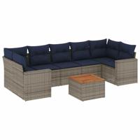 8-delige Loungeset met kussens poly rattan grijs - thumbnail