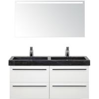 Seville Badmeubelset 120 cm - 4 Laden Wit Hoogglans - Wastafel Lucca Dubbel met Sence Spiegel - thumbnail