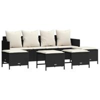 5-delige Loungeset met kussens poly rattan zwart - thumbnail