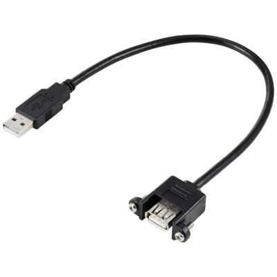Renkforce RF-5720402 USB-kabel USB 2.0 USB-A stekker, USB-A bus 0.25 m Zwart Voor inbouw, Schroefbaar