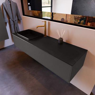 Badkamermeubelset Mondiaz Erin 150 cm met 1 Lade met RIDGE Wastafel Links Urban met 1 kraangat Greeploos Mat Dark Grey