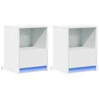 Nachtkastjes met LED-verlichting 2 st bewerkt hout wit - thumbnail
