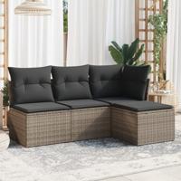 4-delige Loungeset met kussens poly rattan grijs - thumbnail