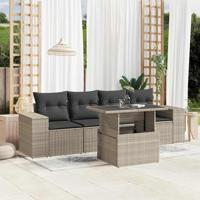 5-delige Loungeset met kussens poly rattan lichtgrijs - thumbnail