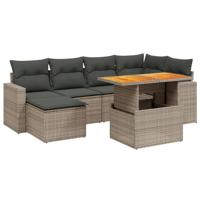 7-delige Loungeset met kussens poly rattan grijs - thumbnail
