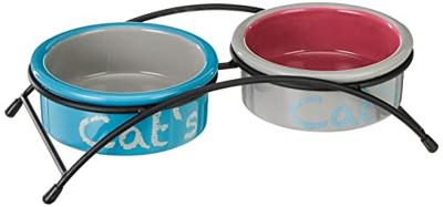 Voerbak voor katten Trixie Eat on Feet Oranje Licht Blauw Lila Keramisch Ijzer Ø 12 cm (2 Stuks) - thumbnail