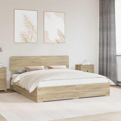 Bedframe met hoofdeinde Sonoma Eiken 200 x 200 cm Bewerkt hout