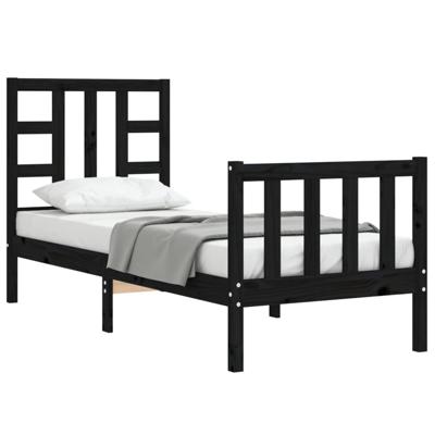 Bedframe met hoofdbord massief hout zwart