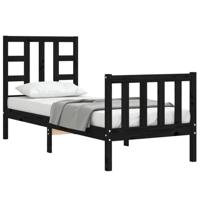 Bedframe met hoofdbord massief hout zwart - thumbnail