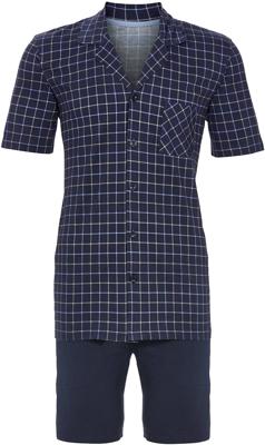 Katoenen heren doorknoopshortama donkerblauw Katoenen heren doorknoopshortama donkerblauw
