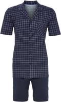 Katoenen heren doorknoopshortama donkerblauw - thumbnail