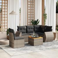 6-delige Loungeset met kussens poly rattan grijs - thumbnail