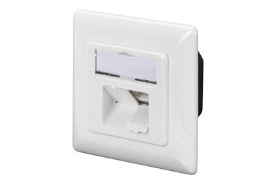 DIGITUS Cat-6A-aansluitdoos - 2-poorts RJ45 - netwerkaansluiting op het oppervlak - verticale voeding - klaar voor ontwerp - puur wit