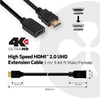 club3D HDMI Verlengkabel HDMI-A-stekker, HDMI-A-bus 3.00 m Zwart CAC-1321 4K UHD HDMI-kabel - thumbnail