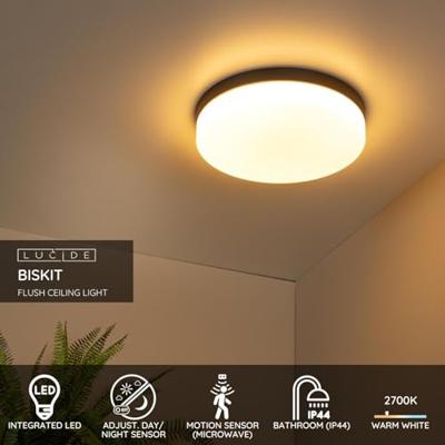 Lucide BISKIT - Plafonnière Badkamer - Ø 34,5 cm - LED - 1x24W 2700K - IP44 - Bewegingssensor - Zwart Lucide BISKIT - Plafonnière Badkamer - Ø 34,5 cm - LED - 1x24W 2700K - IP44 - Bewegingssensor - Zwart
