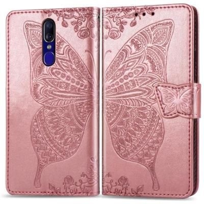 Butterfly Love bloemen reliëf horizontale Flip lederen draagtas voor OPPO F11 met houder & kaartsleuven & portemonnee & Lanyard (Rose goud)