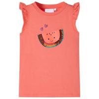 VidaXL Kindershirt met ruches aan de mouwen 116 koraalkleurig - thumbnail