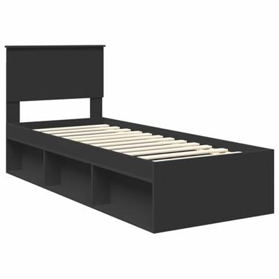 Bedframe met hoofdeinde Zwart 75 x 190 cm Massief grenenhout