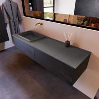 Badkamermeubelset Mondiaz Erin 150 cm met 2 Lades met RIDGE Wastafel Links Dark grey Zonder Kraangaten Greeploos Mat Dark Brown - thumbnail