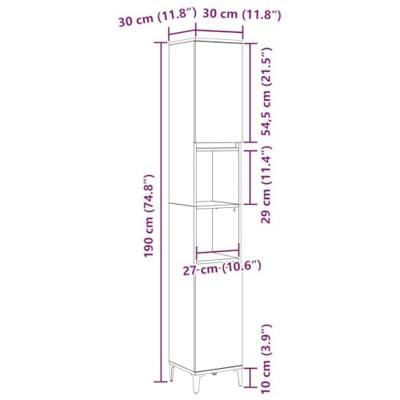 Badkamerkast Zwart Eiken 30 x 30 x 190 cm Bewerkt hout