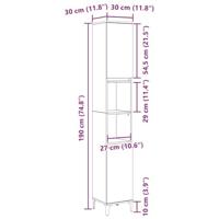 Badkamerkast Zwart Eiken 30 x 30 x 190 cm Bewerkt hout - thumbnail
