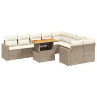 10-delige Loungeset met kussens poly rattan beige - thumbnail