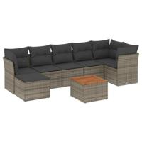 8-delige Loungeset met kussens poly rattan grijs - thumbnail