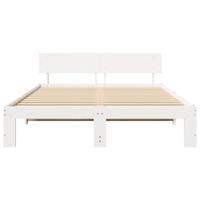 Bedframe met hoofdeinde Wit 160 x 200 cm Massief grenenhout - thumbnail