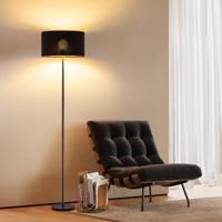 Scandinavische stijl Vloerlamp - Corduroy Lampenkap - Cilinder - Black - ø40 x 165 cm - E27 Fitting - Geschikt voor Woonkamers en slaapkamers - met Voetschakelaar - thumbnail
