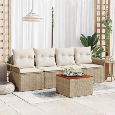 Tuinbankenset met kussen 5 pcs Beige poly rattan
